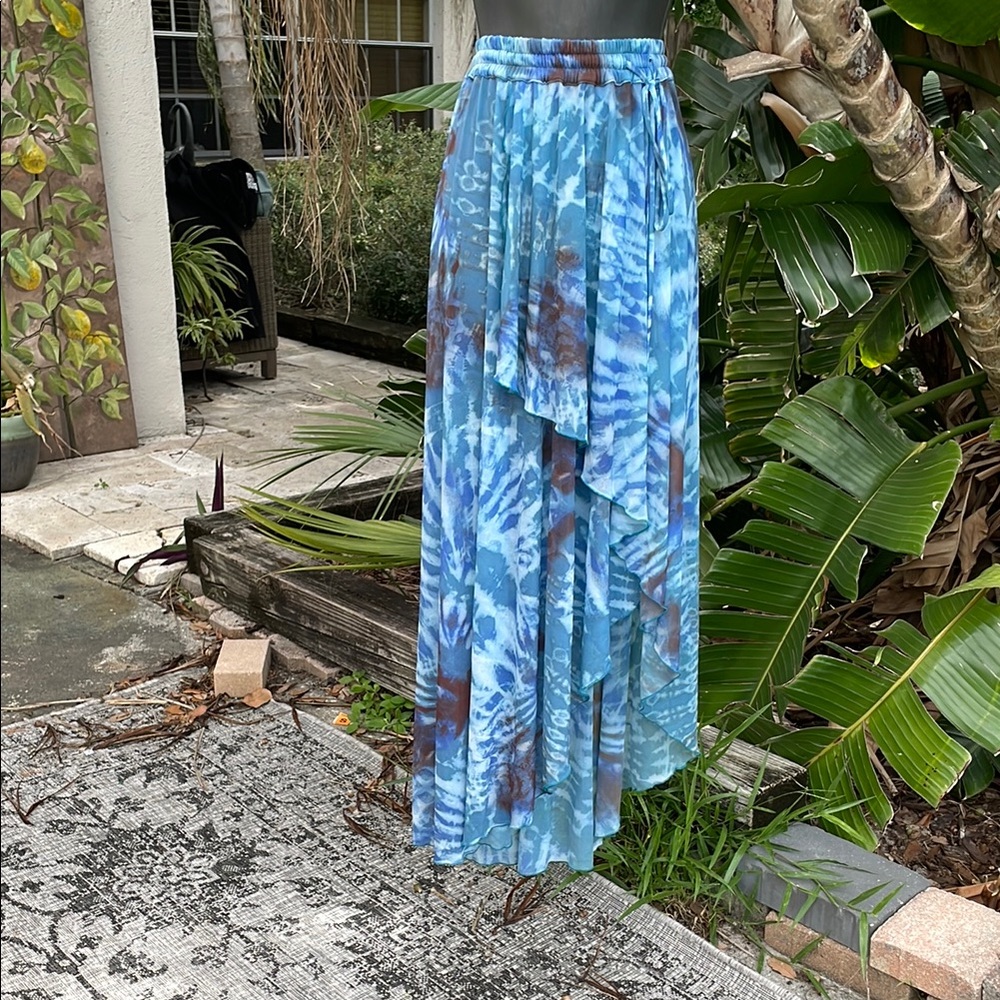 Calvin Klein Tie-Dye Blue and Brown Assymetric Skirt